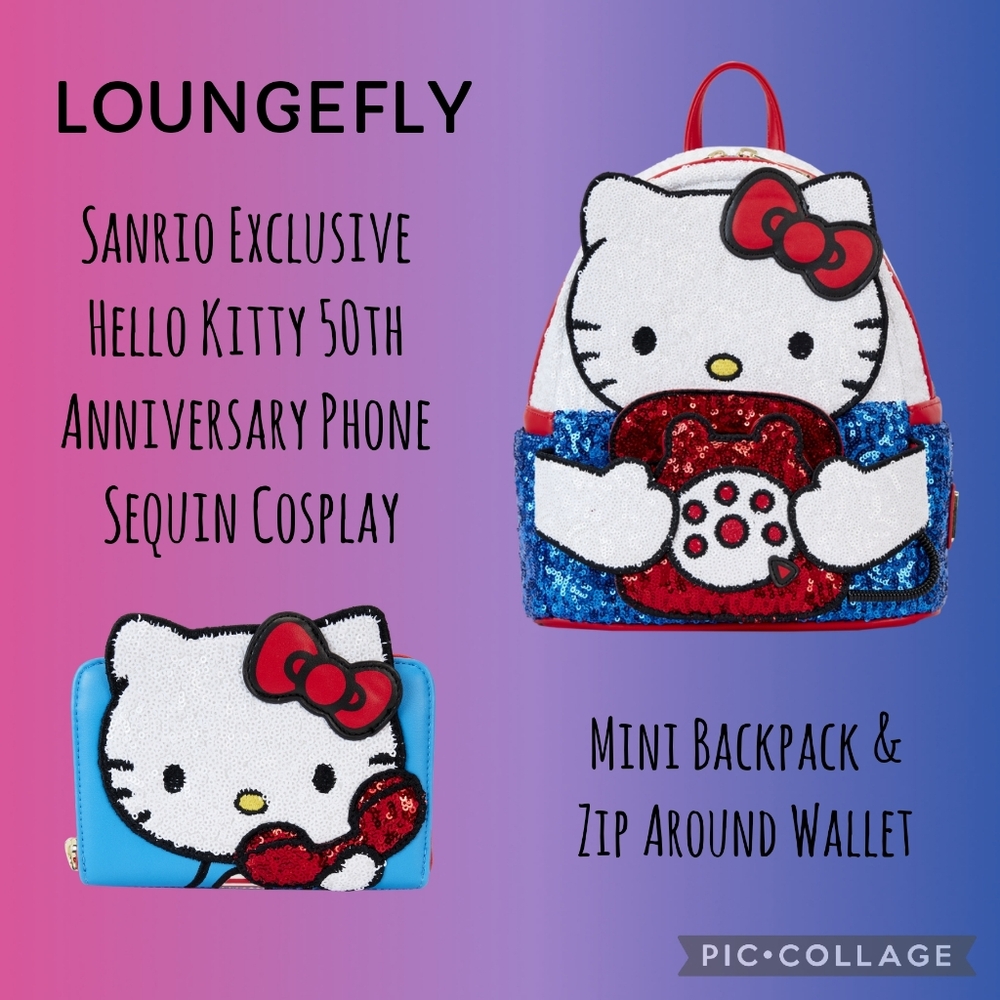 LOUNGEFLY Sanrio Hello Kitty Phone Sequin Mini Backpack & Zip Around Wallet